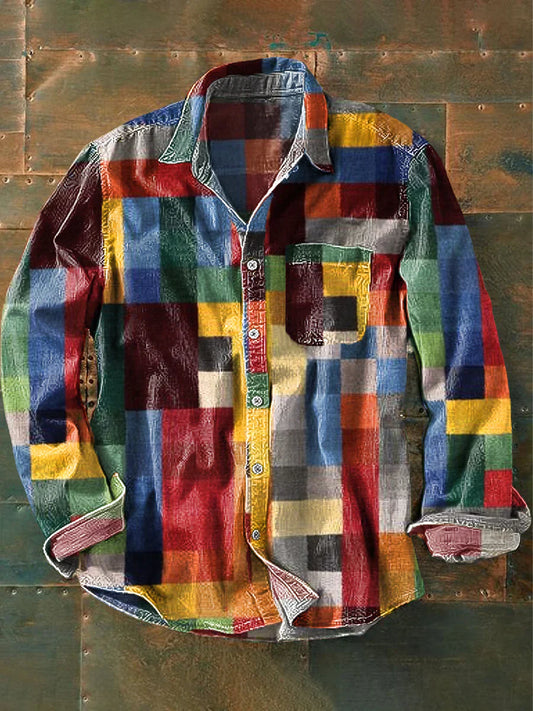 Unisex regenboogkleurige geruite vintage overhemd.